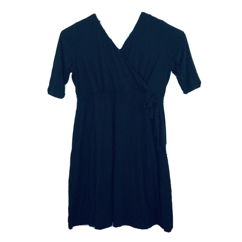 Ryllace Women's 2X Dress Faux Wrap Side Tie Black Solid Casual Plus NWT